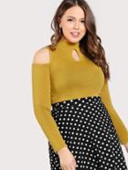 Romwe Cold Shoulder Keyhole Front Long Sleeve Top