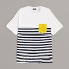 Romwe Guys Pocket Patched Striped Tee