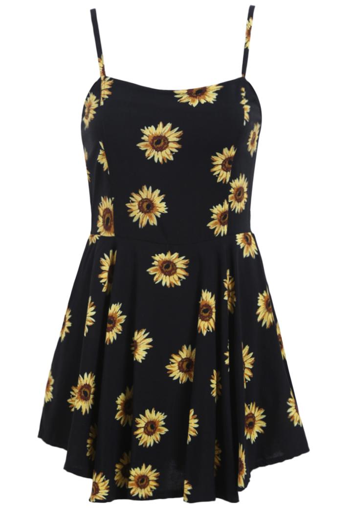 Romwe Spaghetti Strap Flower Print Chiffon Dress