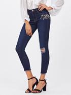 Romwe Flower Blossom Embroidered Knee Ripped Jeans