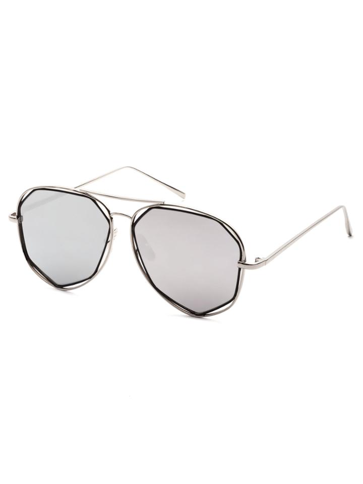 Romwe Silver Frame Double Bridge Aviator Sunglasses