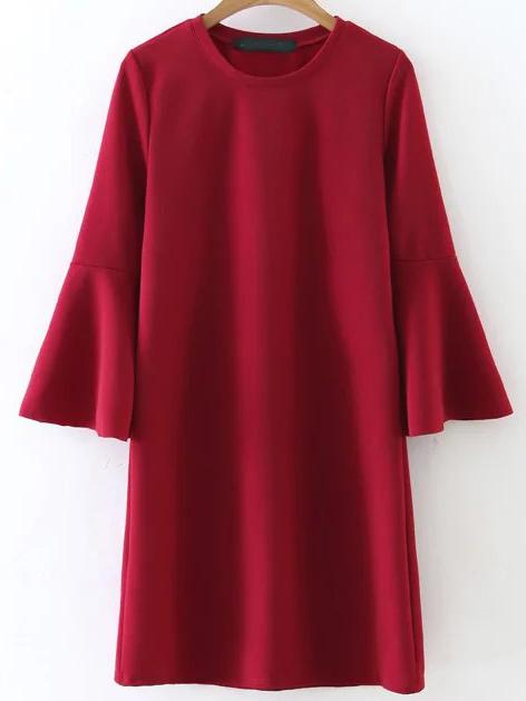 Romwe Red Round Neck Bell Sleeve Shift Dress