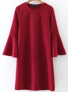 Romwe Red Round Neck Bell Sleeve Shift Dress