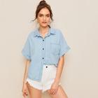 Romwe Stitch Detail Button Front Denim Shirt