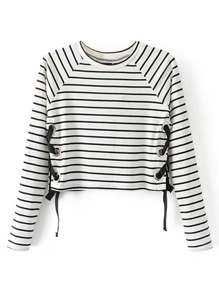 Romwe Raglan Sleeve Lace Up Grommet Knitwear