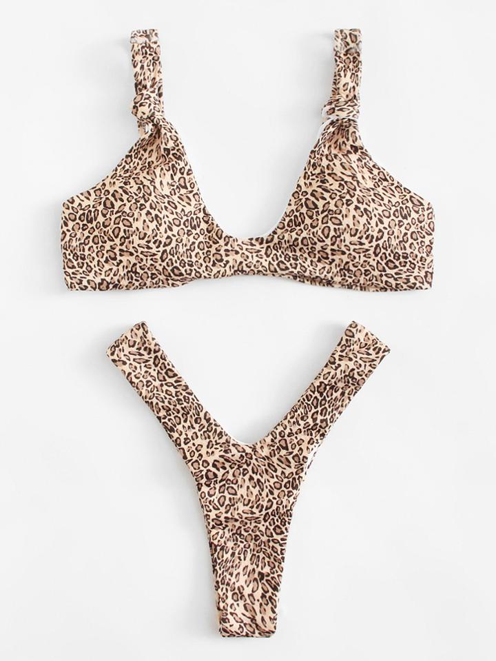 Romwe Leopard High Leg Bikini Set