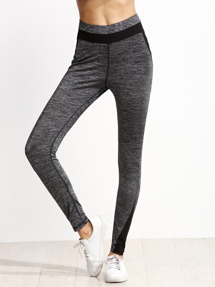 Romwe Heather Grey Contrast Panel Leggings