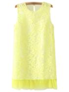 Romwe Yellow Sleeveless Keyhole Back Lace Dress