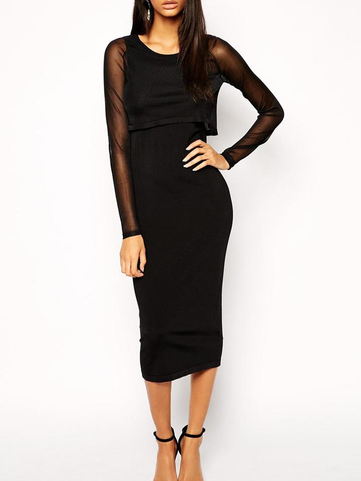 Romwe Long Sleeve Sheer Mesh Dress