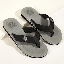 Romwe Guys Pu Patch Detail Flip Flops