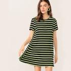 Romwe Neon Lime Striped Tee Dress