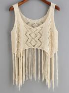 Romwe Beige Hollow Tassel Tank Top