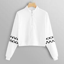 Romwe Quarter Zip Plaid Panel Sweatshirt