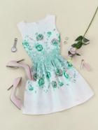 Romwe Floral Print Zipper Back Fit & Flare Dress