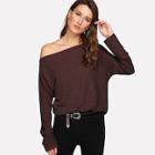 Romwe Oblique Shoulder Dolman Sleeve Jumper