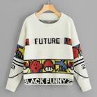 Romwe Letter And Cartoon Print Sweater