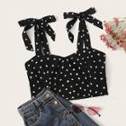 Romwe Heart Knotted Strap Shirred Crop Top