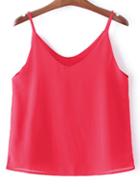 Romwe Red Chiffon Spaghetti Strap Camis Top