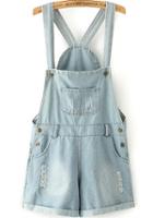 Romwe Straps With Pockets Ripped Denim Jumpsuit