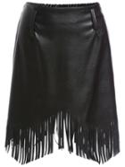 Romwe Black Pu Leather Fringe Skirt
