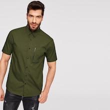Romwe Guys Zipper Pocket Single Breasted Shirt