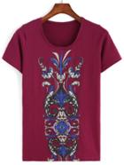 Romwe Abstract Print Purple T-shirt