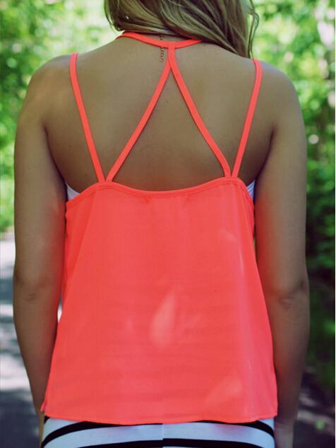 Romwe Orange Spaghetti Strap Chiffon Cami Top