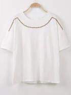 Romwe Round Neck Embroidered Loose White T-shirt