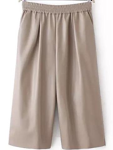 Romwe Elastic Waist Wide Leg Khaki Pant