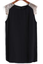 Romwe With Sequined Shift Chiffon Black Dress