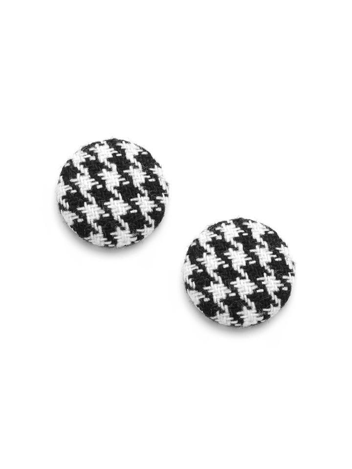 Romwe Houndstooth Round Stud Earrings