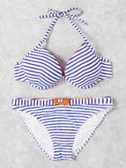 Romwe Striped Halter Bikini Set