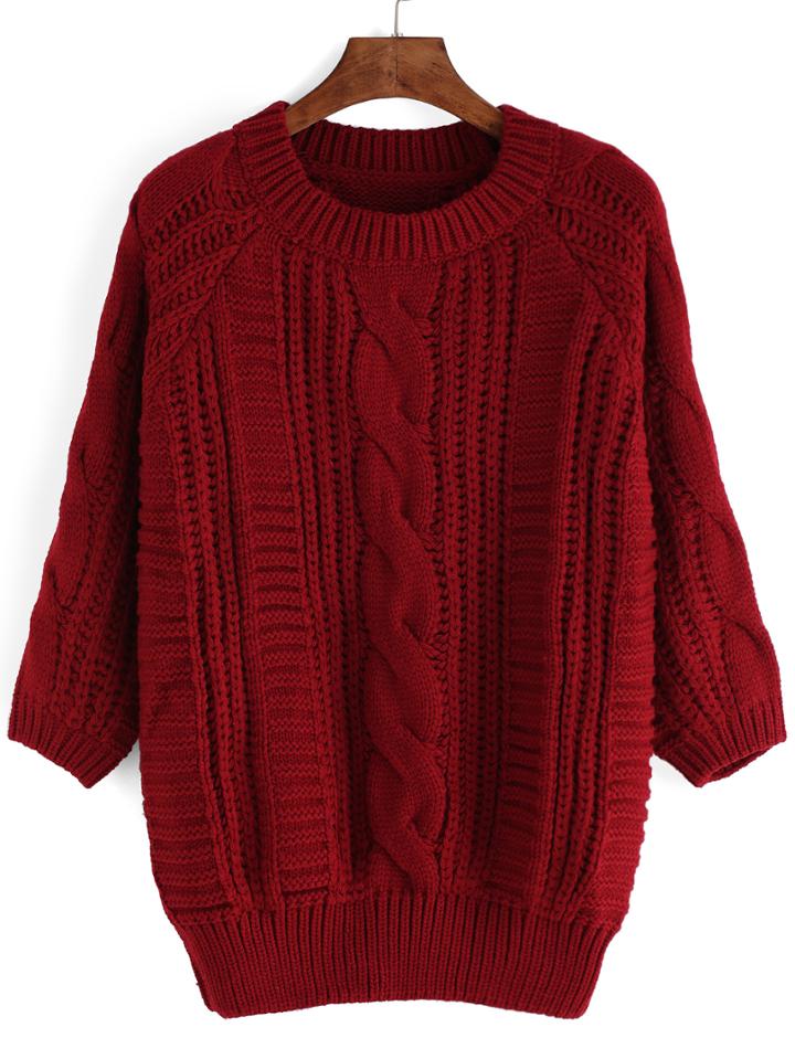 Romwe Women Cable Knit Loose Sweater