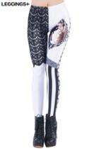 Romwe Lace Embellished Baroque Style White Leggings