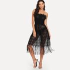 Romwe Fringe Hem Sheer Tube Dress