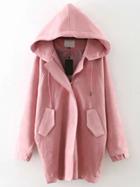 Romwe Pink Suede Hooded Coat With Pocket