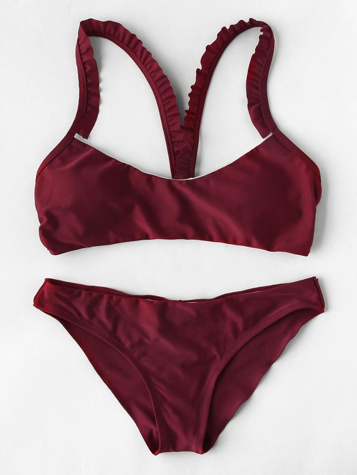 Romwe Frill Strap Bikini Set