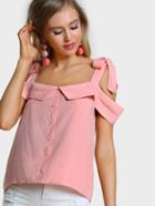 Romwe Self Tie Cold Shoulder Foldover Button Up Top
