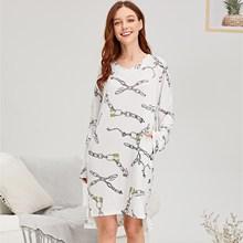 Romwe Chain Print Split Side Night Dress