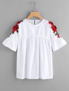 Romwe 3d Embroidered Appliques Smock Blouse