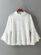 Romwe Bell Sleeve Lace White Top
