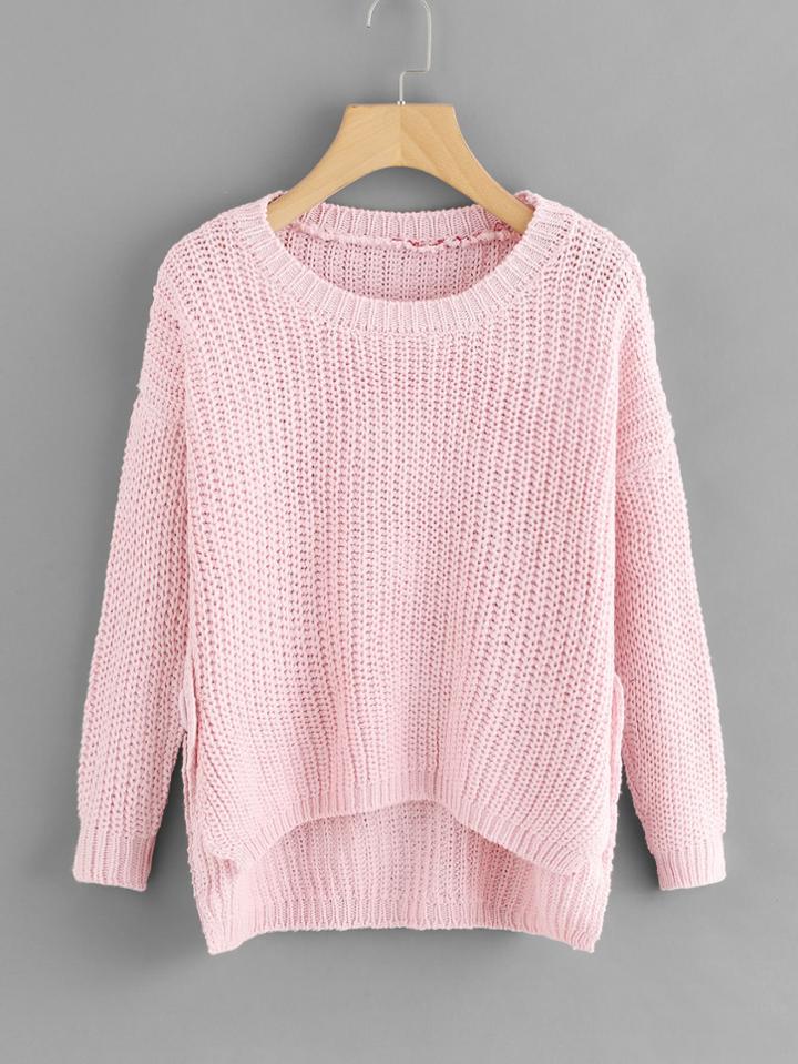 Romwe Drop Shoulder Dip Hem Split Side Sweater