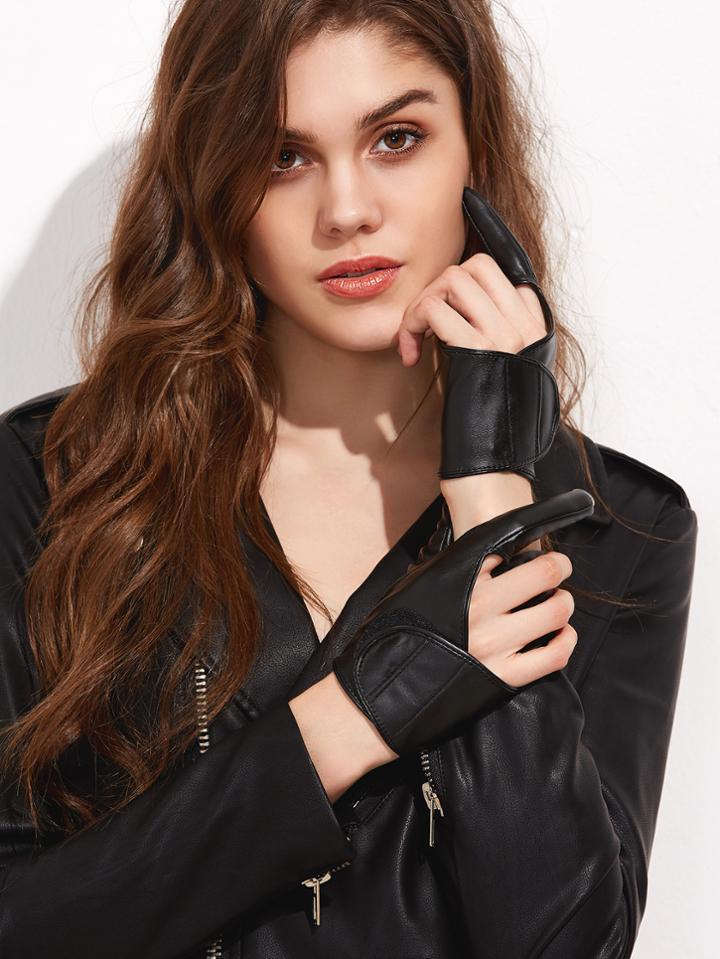 Romwe Black Two-finger Faux Leather Stage Gloves