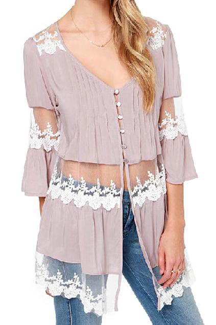 Romwe Lace Crochet Loose Shirt