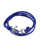 Romwe Blue Color Pu Leather Anchor Chain Bracelets