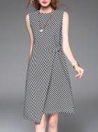 Romwe White Black Chevron Striped Asymmetric Dress