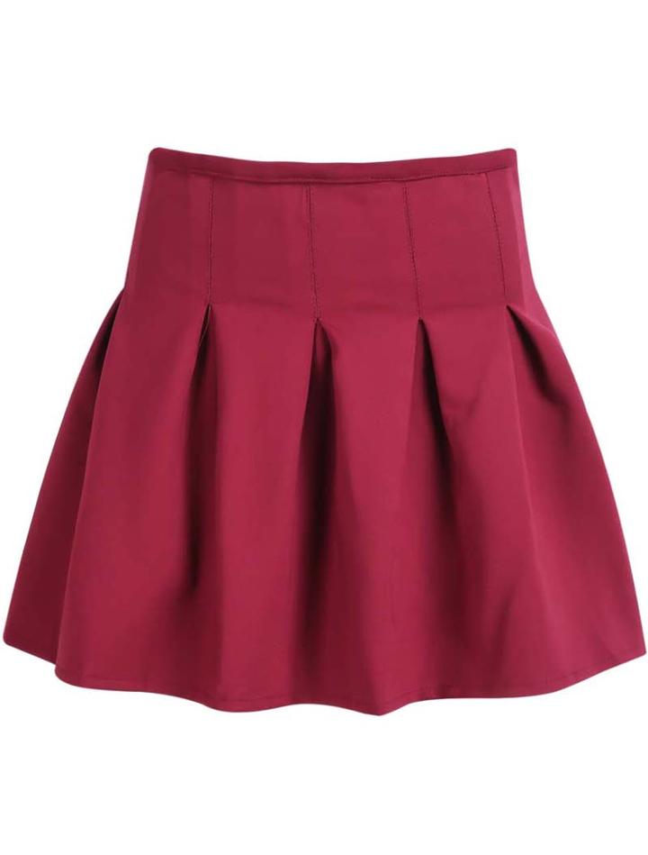 Romwe Zipper Flare Mini Red Skirt