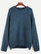 Romwe Indigo Blue Dropped Shoulder Seam Sweater