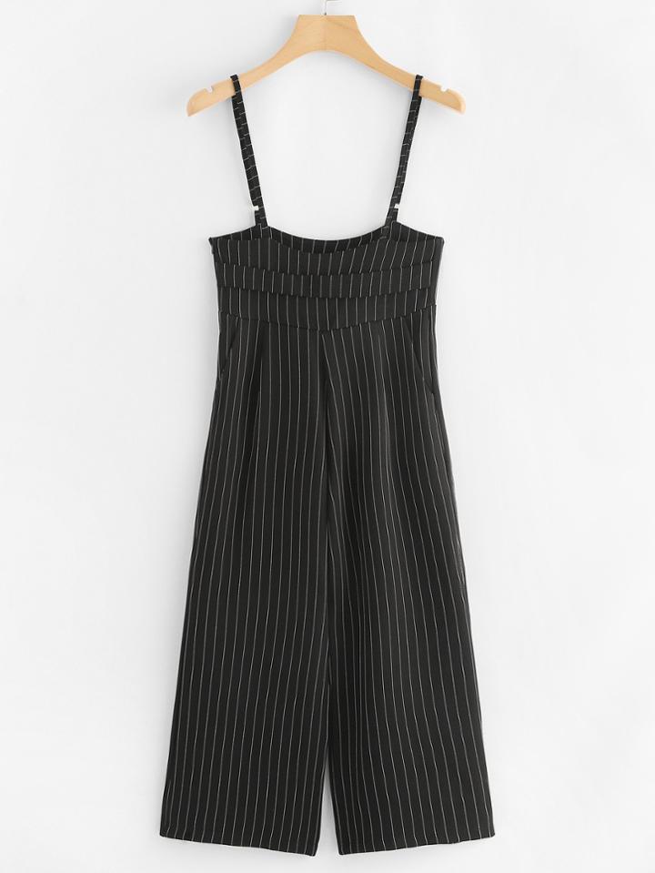 Romwe Zip Up Side Striped Cami Jumpsuit