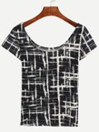 Romwe Scoop Neck Paint Splatter Print T-shirt - Black
